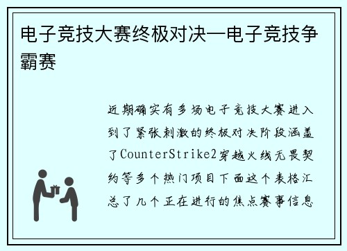 电子竞技大赛终极对决—电子竞技争霸赛